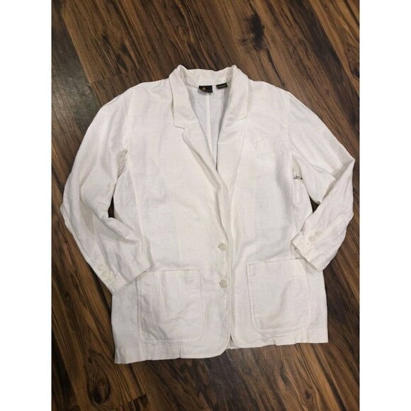 90s Liz Sport Cotton Linen Blazer Womems Sz L French Seams Classic - Picture 8 of 14